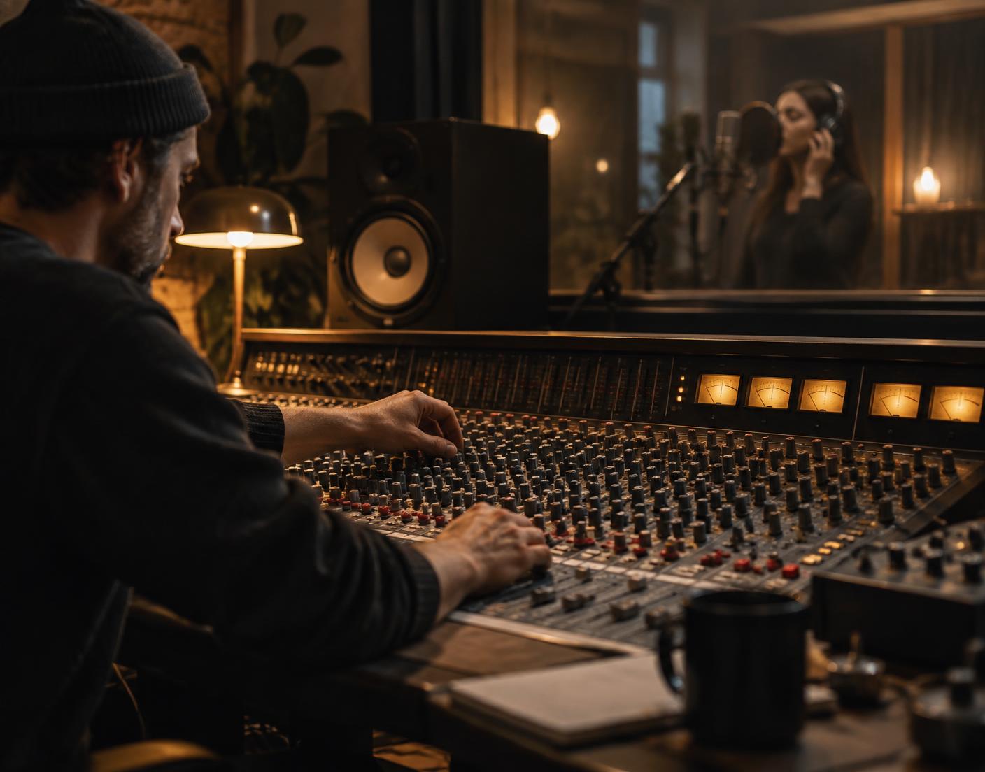 Producer working at a professional recording studio
